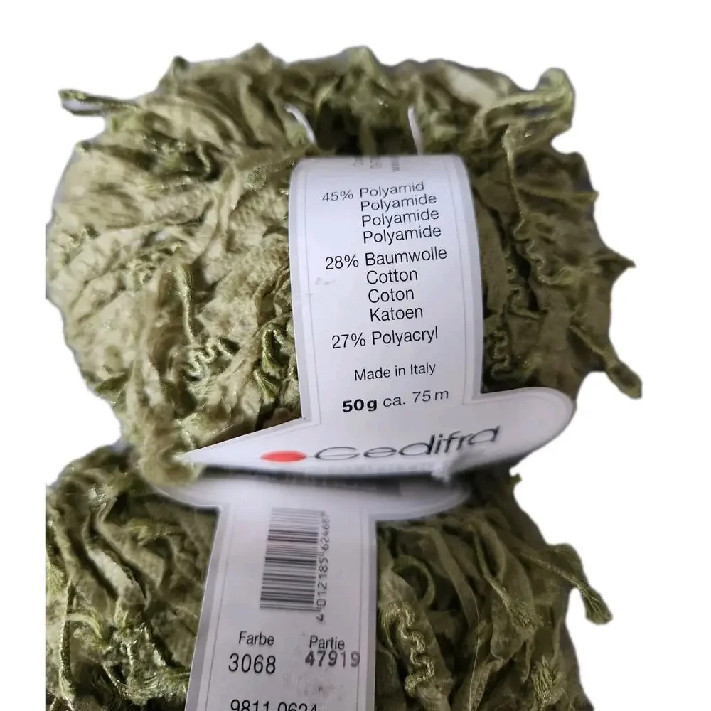 Gedifra Mauritius Yarn Lot Olive Green Ribbon Fringe 2 Skeins + Partial
